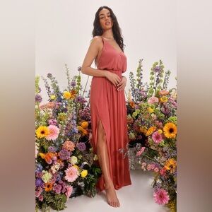 Lulu's Lost in Paradise Rusty Rose Maxi Dress